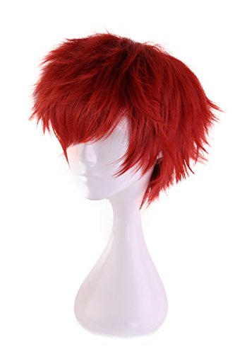 HH Building Short Layered Curly Anime Fashionable Cosplay Costume Wig Red Hair 12 Inch - color: Red