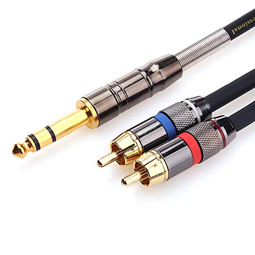 Tisino 2 RCA to 1/4" TRS Stereo Audio Y Splitter Insert Cable, 10 FT/3m | 1/4" TRS to 2 RCA Male Stereo Patch Cable for Mixers, Amplifiers, Speakers, Gold-Plated Shielded 20 AWG OFC Lead - size: 10 feet