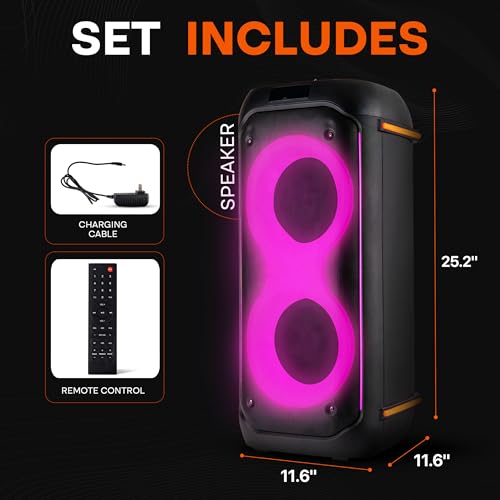 Pyle 컴팩트 블루투스 PA 파티 스피커 시스템 - 160W 휴대용 노래방 기계, 내장 배터리, TWS, 마이크 우선 순위, USB/SD/BT/FM, 플래시 LED 조명, 듀얼 16.5cm(6.5인치) 스피커, 29.5 x 29.5 x 64cm(11.6 x 11.6 x 25.25인치) - style: 휴대용 케이스 없음