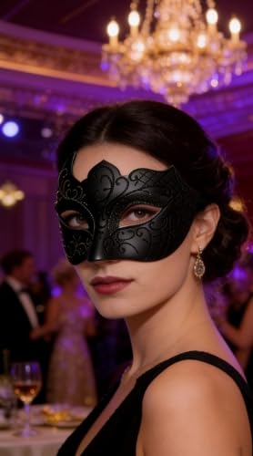 Masquerade Mask for Men Women Couple, Venetian Carnival Mask for Mardi Gras, Halloween, Party Prom Ball Costume - color: Black