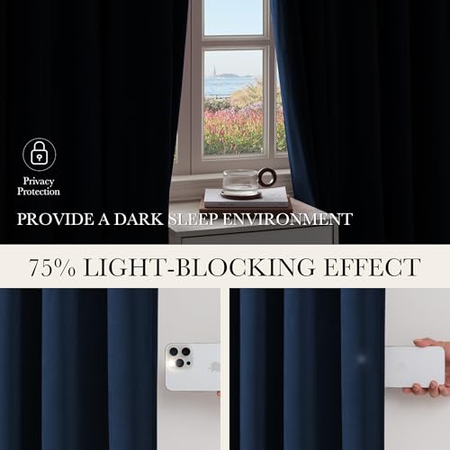 NICETOWN Pinch Pleated Navy Blue 84 Inch Velvet Blackout Curtains, Thick Thermal Insulated All Season Room Darkening Drapes with Hooks, Elegant Window Panels for Office Bedroom Living Room, 2 Panels - color: Navy Blue, size: 40"W x 84"L (Pack of 2)