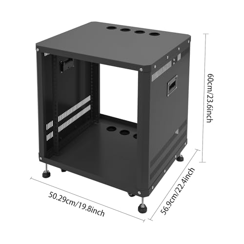 12U Professional AV Rack Stand, Rolling Equipment Cabinet with Locking Wheels for Live Sound, Studio, DJ, Carbon Steel Frame with Ventilation and Cable Ports, Network & Stereo Rack (Black) - color: Black