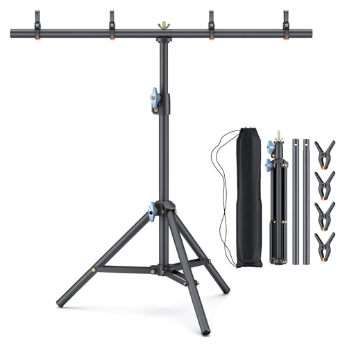 LINCO Lincostore Small Backdrop Stand 2.2x2.6ft T-Shape Portable Table Top Backdrop Stand with Carrying Bag, 4 Spring Clamps for Photography Mini Backdrop