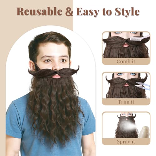 Honcloud Novelty 18inches Pre-Styled Braided Realistic Fake Mustache for Cosplay & Halloween - color: Brown