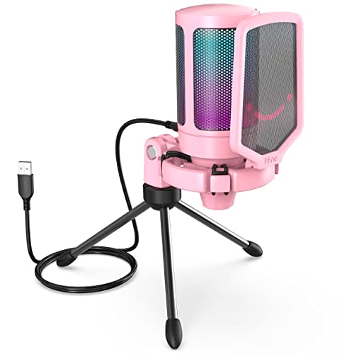 FIFINE AmpliGame Pink USB Gaming Microphone, Condenser RGB Mic for PC/PS5 - color: Pink