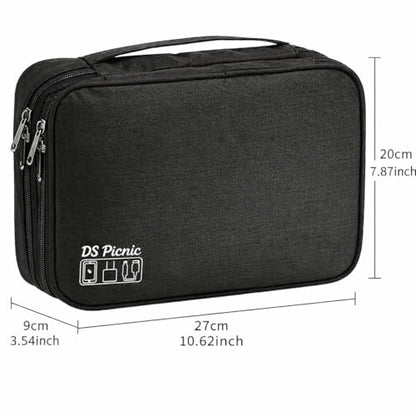Electronic Organizer Travel Essentials Case, Waterproof Double Layer Cable Storage Pouch Bag for Charger, USB Cords, Power Bank, Phone Mouse SD Card Earphone Camera, Tablet (Up to 11 inch)