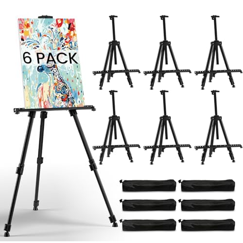 RRFTOK 6 Pack 17-66 Inch Art Easel Stand for Painting and Sign, Black | Portable folding metal tripod easel for display stand, canvas holder, adults, floor, sign, poster board and travel use - style: 66B 6-Pack