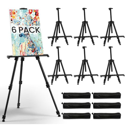RRFTOK 6 Pack 17-66 Inch Art Easel Stand for Painting and Sign, Black | Portable folding metal tripod easel for display stand, canvas holder, adults, floor, sign, poster board and travel use - style: 66B 6-Pack