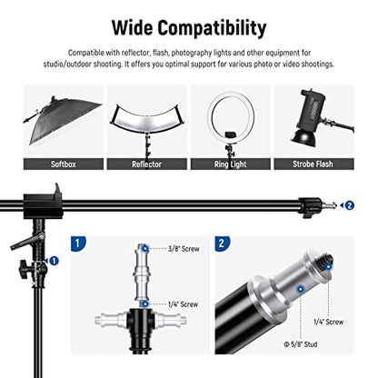 NEEWER Air Cushioned Aluminum Light Stand, 9.8ft/3m Adjustable Photography Stand with Boom Arm, Counterweight, Sandbag, 1/4" Screw for Softbox, Studio Flash, Umbrella, Ring Light, Max Load 5kg - size: 300cm w/Boom Arm