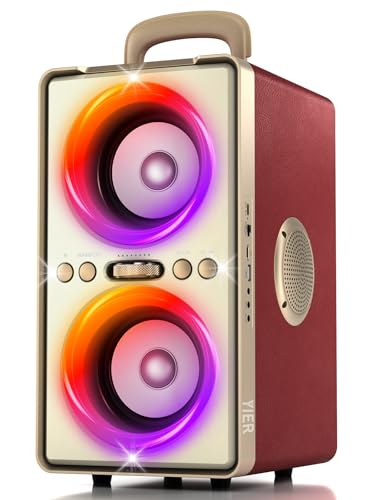 YIER Bluetooth Speaker, 240W Peak Loud Party Speaker with Big Bass, 20H Playtime, TWS, BT5.3, Large Portable Wireless Boom Box with LED Light for Outdoor Backyard Beach Home (Leather Red) - color: Leather Red