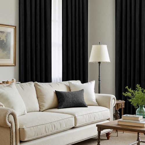 LAMIT Velvet Blackout Curtains for Bedroom 78 Inch Length, 2 Panels, Black | Halloween, Room Darkening, Thermal Insulated, Living Room Curtains, Privacy Window Drapes, Rod Pocket Back Tab, 52 x 78 Inch - color: Black, size: 52"W x 78"L (Pack of 2)