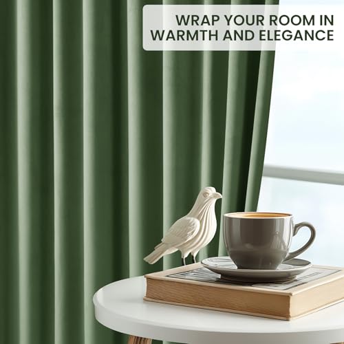Green Velvet Curtains 84 Inches Long, Thermal Insulated Olive Green Blackout Curtains for Living Room Bedroom Curtain Set Rod Pocket Back Tab Room Darkening Drapes, 2 Panel Olive Green - color: 08-olive Green (Velvet ), size: 52"W x 84"L (Pack of 2)