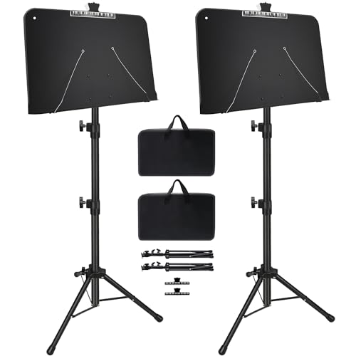 Mdvora 2 Pack Adjustable Sheet Music Stand, with Carry Bag Clip Holder | for Guitar, Ukulele, and Violin Players - color: 2 pack black, size: Standard Version