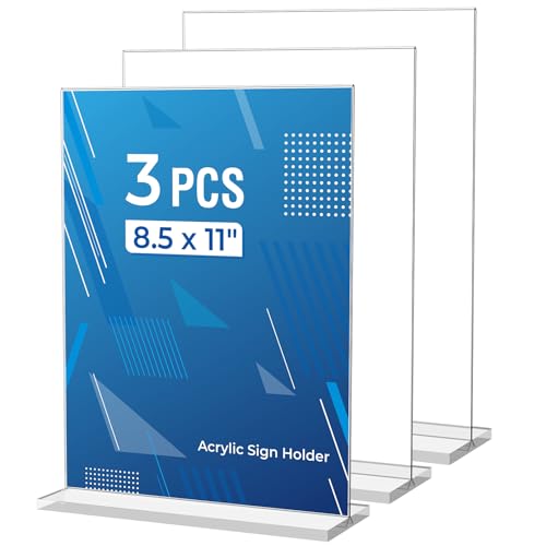 3 Pack Acrylic Sign Holder 8.5 x 11 Inches, Vertical Flyer Display Stand