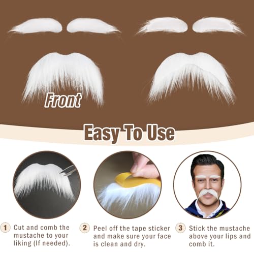 Honcloud DIY Self Adhesive Novelty Fake Mustache Facial Hair - color: White(eyebrows and Mustache)