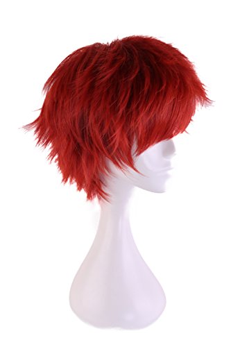 HH Building Short Layered Curly Anime Fashionable Cosplay Costume Wig Red Hair 12 Inch - color: Red