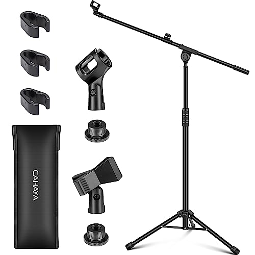 CAHAYA Dual-use Tripod Microphone Stand Boom Arm Floor Mic Stand Portable with Carrying Bag and 2 Mic Clips for Singing Performance Wedding Stage Meeting Live CY0311 - color: Black, style: Easy Adjust Version