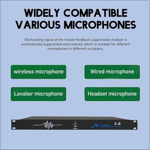 RQG Professional Feedback Suppressor, 2-in and 2-Out Microphone Anti-Howl Feedback Eliminator, 5-Level Digital Anti-Squealing, 12 Segments High Fidelity Retention, Perfect Sound Effects（Blue）