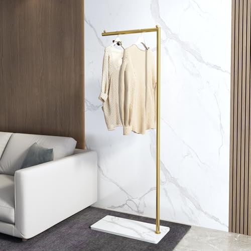 Gold clothing rack with Marble Base,Modern clothes racks for hanging clothes,7-shaped coat rack Freestanding Small garment rack Clothes Hanging Rack for Small Space,Bedroom or cloakrooms - color: 7 gold