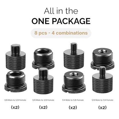IXTECH Mic Stand Adapter Set 8 pieces Metal Microphone Stand Screw Thread Adapter 5/8 Female to 3/8 Male 3/8 Female to 5/8 Male 5/8 Female to 1/4 Male 1/4 Female to 5/8 Male Tripod Adapter ADP02 Black - color: ADP02 Black