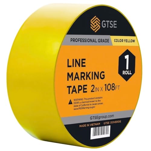 GTSE - Yellow Vinyl PVC Floor Tape 2 inch x 108ft Safety Marking Tape | Safety Marking Tape for Gyms, Warehouses & Dance Floors - Durable Vinyl, High Visibility - color: Yellow, size: 2" x 108 ft