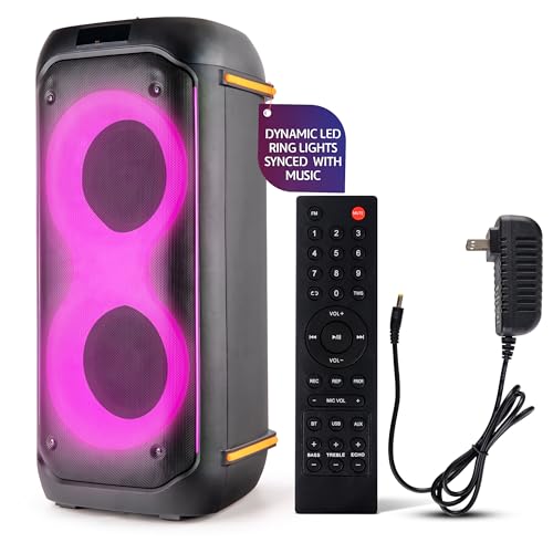 Pyle 컴팩트 블루투스 PA 파티 스피커 시스템 - 160W 휴대용 노래방 기계, 내장 배터리, TWS, 마이크 우선 순위, USB/SD/BT/FM, 플래시 LED 조명, 듀얼 16.5cm(6.5인치) 스피커, 29.5 x 29.5 x 64cm(11.6 x 11.6 x 25.25인치) - style: 휴대용 케이스 없음