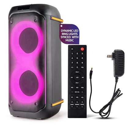 Pyle 컴팩트 블루투스 PA 파티 스피커 시스템 - 160W 휴대용 노래방 기계, 내장 배터리, TWS, 마이크 우선 순위, USB/SD/BT/FM, 플래시 LED 조명, 듀얼 16.5cm(6.5인치) 스피커, 29.5 x 29.5 x 64cm(11.6 x 11.6 x 25.25인치) - style: 휴대용 케이스 없음