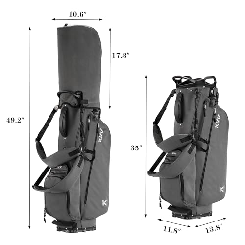 KVV Lightweight Golf Stand Bag with 7 Way Full-Length Dividers, 5 Zippered Pockets, Automatically Adjustable Dual Straps，Elegant Design - color: Charcoal