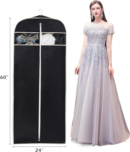 MISSLO Gusseted 60" Suit Dress Garment Bag with Clear Window Zipper Pocket Long Garment Cover (Black) - size: 60 inch