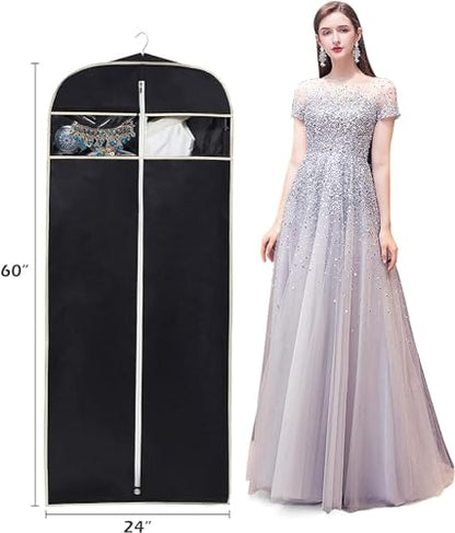 MISSLO Gusseted 60" Suit Dress Garment Bag with Clear Window Zipper Pocket Long Garment Cover (Black) - size: 60 inch