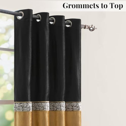 GIGIZAZA Velvet Curtains 63 Inch for Living Room 2 Panels Black Gold - color: Black+gold, size: 52"W x 63"L (Pack of 2)