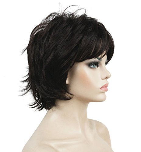 Lydell Short Layered Shaggy Full Wavy Synthetic Wigs (Dark Brown) - color: #4 Dark Brown