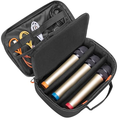 PGmoon 3 Slots Wireless Microphone Carrying Case | Microphone Storage Bag Fits for 3 Mic System Microphones Up to 11", Portable Mic case for Singing, Karaoke (Patent Design)