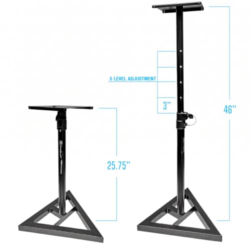 AxcessAbles Studio Monitor Speaker Stands Pair. 80lb Capacity per Stand. Adjustable Height 26" - 42". Metal Constructed Stands Ideal for Surround Sound, Bookshelf and Monitoring Speakers