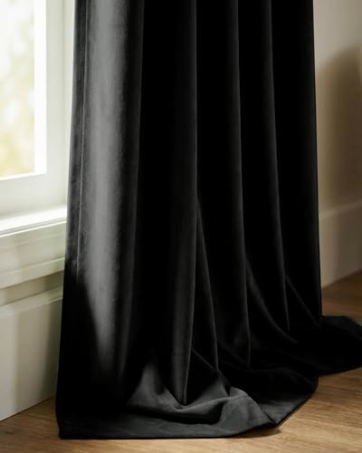 StangH Black Curtains 84 Inch Luxury Velvet Blackout Drapes 2 Panels | Enhanced Sleep Privacy, Thermal Insulated, Noise Reducing, Skin Friendly Panels, Home Cinema - color: Black, size: 52"W x 84"L (Pack of 2)