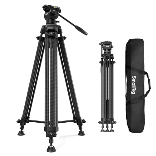 SMALLRIG 73''/185cm Carbon Fiber Heavy Duty Video Tripod, Max Load 10kg (22lbs), Fluid Head with +85° to -78 Tilt Range, Compact Camera Tripod Weight 2.7kg(6lbs), Folded Height 87cm, AD-14