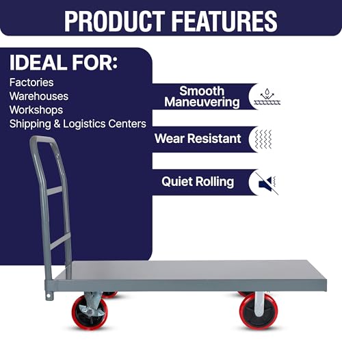 Flatbed Platform Cart 3300LB Industrial Dolly Heavy Duty 60” x 30” Hand Push Truck Super Heavy Duty Flatbed 8'' Locked Swivel Wheels Commercial Moving - color: Plain Cart-grey, size: 60 x 30 Inch
