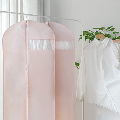 MARMINS Pink Dress Bags for Gowns Long, 65'' Long Dress Clear Garment Bag(Set of 2, 23.3'' X 65'') | Transparent window , Easy to identify - size: Set of 2(23.3" x 65") Pink
