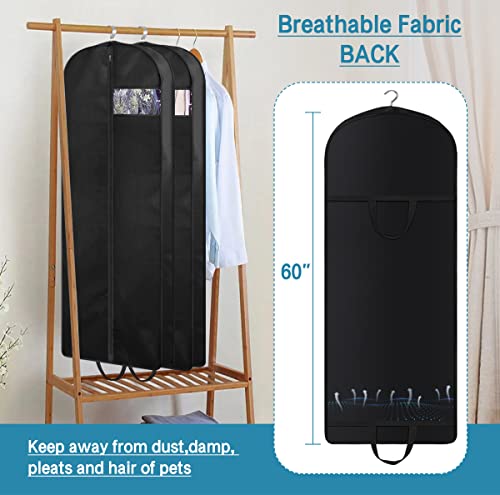 KIMBORA 60" Dress Garment Bags for Hanging Clothes Travel, Gusseted Garment Bags for Closet Storage with Handles for Long Gowns, Coats（3 Packs） - size: 60"
