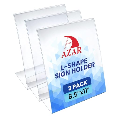 Azar 223238-3PK Anti-Glare Matte Clear Acrylic Sign Holders 8.5”W x 11”H – Portrait L-Shaped Frame for Tabletop, Counter Display – Side Loading, Durable Plastic Picture or Menu Frame (Pack of 3)