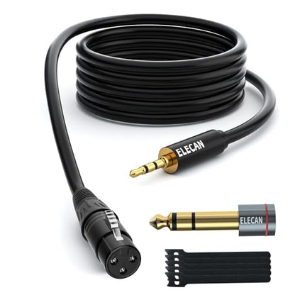3.5mm (1/8 Inch) TRS Aux Male to XLR Female Cable 15 Ft, Balanced Professional Shielded Stereo Microphone Cable Cord,Gold Plated for DSLR Camera Mixer Headphones with 3.5 to 6.35mm Adapter+Ties - size: 15FT, style: 3.5mm to XLR Female