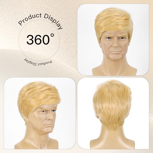 Men Blonde Wig,Donald Costume Blonde Wigs Synthetic Short Blonde Toupee Wigs for Cosplay Halloween Costume - color: DT-Blonde