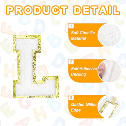 MECCANIXITY Chenille Letter Patches 2.2" Self Adhesive Alphabet L Stick on Embroidered Patch Sew on Letter Stickers Applique for Repairing Clothing Jeans Shoes Hats DIY(White, Pack of 8) - style: Letter L