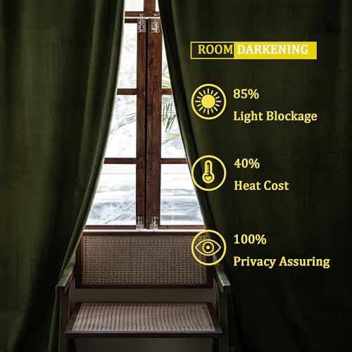 YOFUN 84 inches 2 Panels, Hunter Green Blackout Luxury Velvet Curtains Thermal Insulated Heat Block Soundproof Window Panels Soft Drapes for Bedroom Living Room, Rod Pocket & Back Tab, W52 x L84 - color: Hunter Green, size: 52"W x 84"L (Pack of 2)