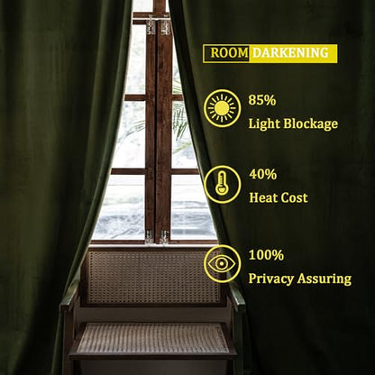 YOFUN 84 inches 2 Panels, Hunter Green Blackout Luxury Velvet Curtains Thermal Insulated Heat Block Soundproof Window Panels Soft Drapes for Bedroom Living Room, Rod Pocket & Back Tab, W52 x L84 - color: Hunter Green, size: 52"W x 84"L (Pack of 2)
