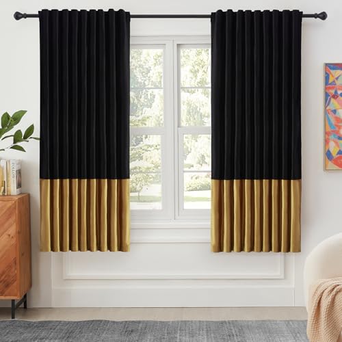 Luxury Black and Gold Velvet Blackout Curtains 72 inches for Living Room - color: Black & Gold, size: 52"W x 72"L (Pack of 2)