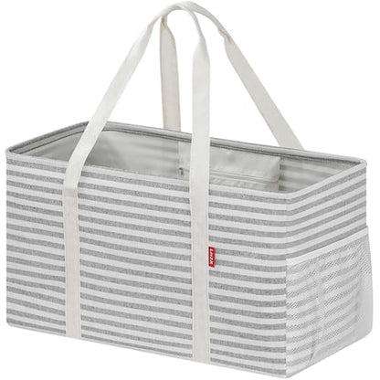 LHZK Standing Extra Large Utility Tote Bag with Metal Wire Frame and the Sides Rinforced, Extra Large Tote Bag with Handle, Reusable Grocery Bags Foldable, Beach Bag, Car Tote (Gray) | 22.5×10.5×12 inch - color: Gray, size: 22.5''x10.5''x12''-1 Pack