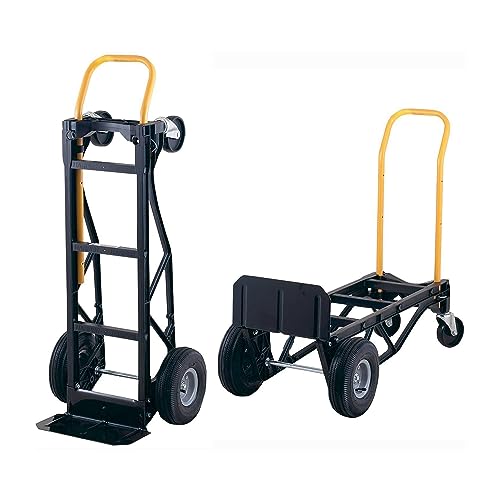 Harper Trucks 700 lb Capacity Glass Filled Nylon Convertible Hand Truck and Dolly with 10" Pneumatic Wheels , Black with yellow handle - PGDYK1635PKD - style: Style is 10" Pneumatic Wheels