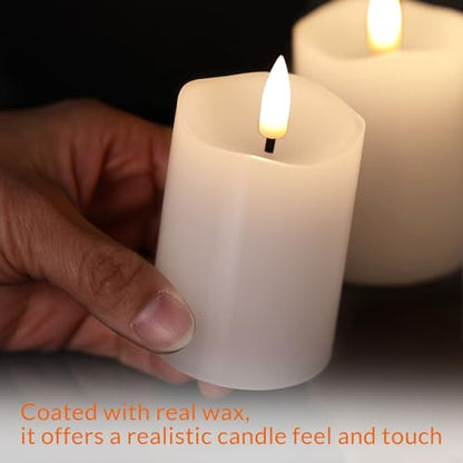 White Flameless Votive Candles with Remote Batteries Set of 6 | 2x3 inch Small Flickering LED Pillar Candles, Battery Powered, Real Wax Coating, Home Table Shelf Decor - color: White