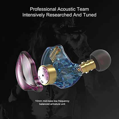 RevoNext in Ear Monitor Headphones HiFi Stereo Wired Earbuds with Microphone 2 Pin Detachable Cable IEM Earphones for Musicians Drummers Singers, Purple - color: Purple